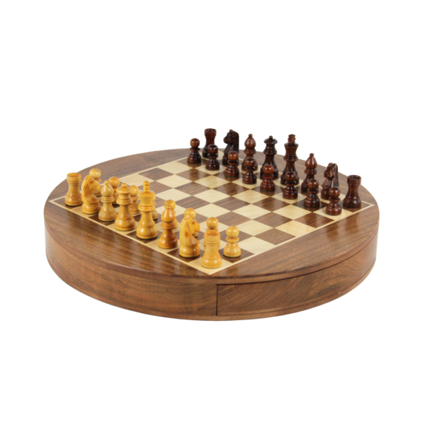 Solid Wood Sheesham Round Chess Set 14 Inch