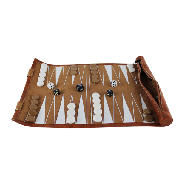 Brown Travel Roll Up Backgammon Set 13 Inch