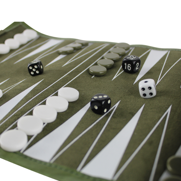 Green Travel Roll Up Backgammon Set 13 Inch - Image 3