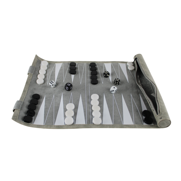 Gray Travel Roll Up Backgammon Set 13 Inch