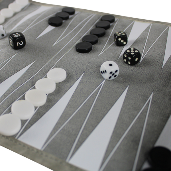 Gray Travel Roll Up Backgammon Set 13 Inch - Image 3