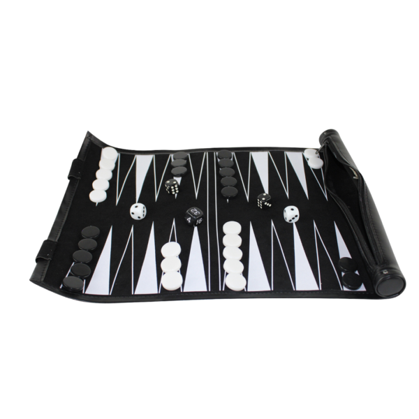 Black Travel Roll Up Backgammon Set 13 Inch