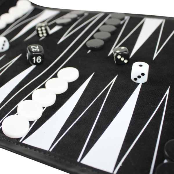 Black Travel Roll Up Backgammon Set 13 Inch - Image 3