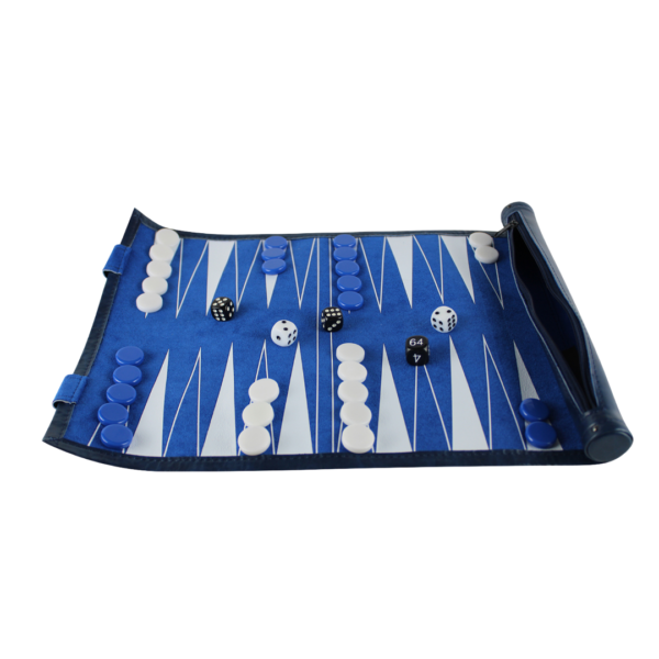 Blue Travel Roll Up Backgammon Set 13 Inch