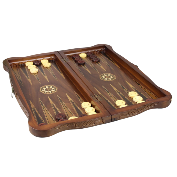 Helena Carved Walnut Backgammon Set 20 Inch - Image 5