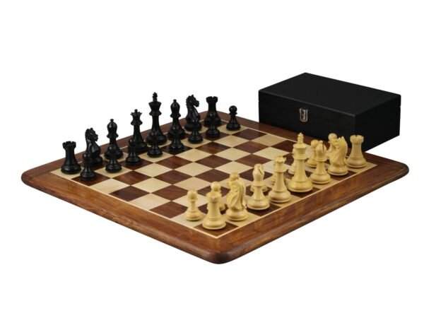 Sheesham Chess Set With Sheesham Flat Chess Board 20 Inch With Ebonised Fierce Knight Chess Pieces 3.75 Inch