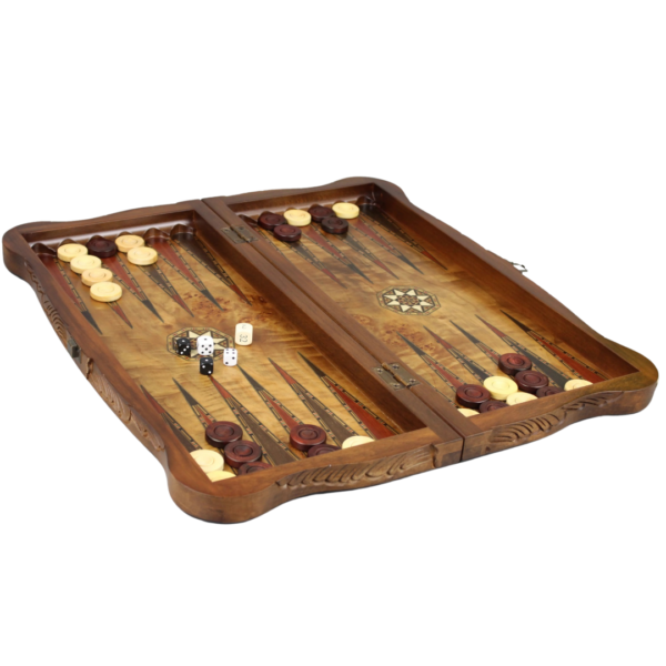 Helena Carved Bird Eye Maple Backgammon Set 20 Inch - Image 5