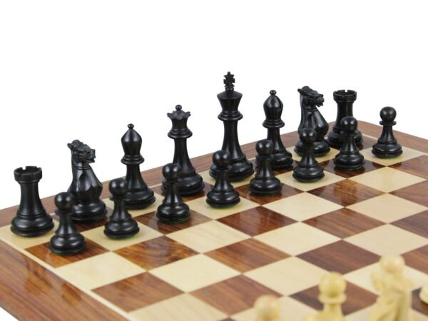 Sheesham Chess Set With Sheesham Flat Chess Board 20 Inch and Ebonised Morphy Professional Staunton Chess Pieces 3.75 Inch - Image 3