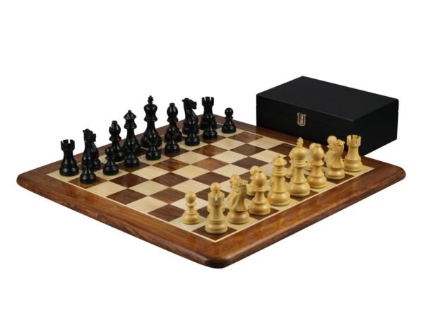 Sheesham Chess Set With Sheesham Flat Chess Board 20 Inch With Ebonised Executive Staunton Chess Pieces 3.75 Inch