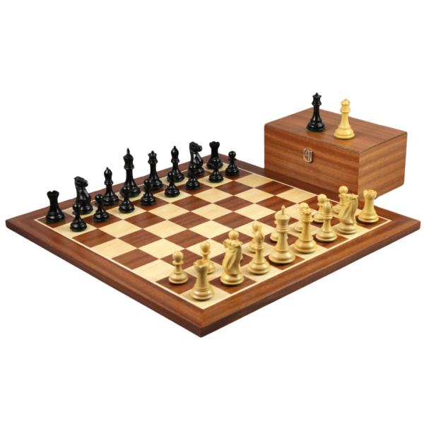 Mahogany Chess Set 20 Inch with Weighted Ebonised Morphy Professional Staunton Chess Pieces 3.75 Inch