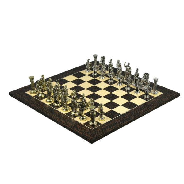 Wooden Chess Set Tiger Ebony & Maple Board Metal Pieces 20