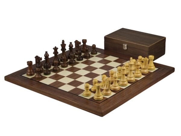 Walnut Chess Set 20 Inch With Helena Flat Chess Board and Weighted Sheesham French Knight Staunton Chess Pieces 3.75 Inch