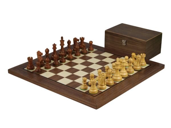 Walnut Chess Set 20 Inch with Helena Flat Chess Board and Weighted Sheesham Reykjavik Staunton Chess Pieces 3.75 Inch