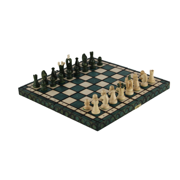 Art Deco Green Foldable Chess Set 14 Inch