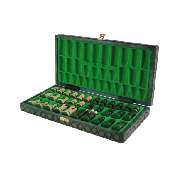 Art Deco Green Foldable Chess Set 14 Inch - Image 4