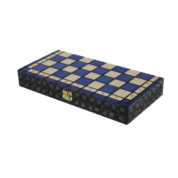 Art Deco Blue Foldable Chess Set 14 Inch - Image 3