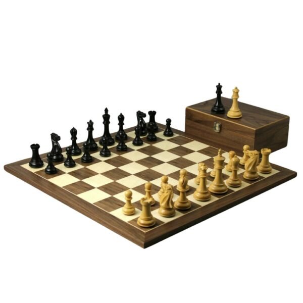 Walnut Chess Set 20 Inch with Weighted Ebonised Morphy Professional Staunton Chess Pieces 3.75 Inch