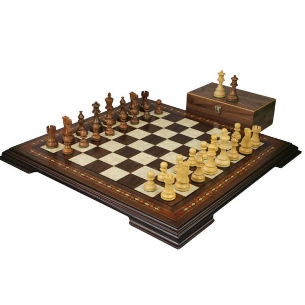 Walnut Chess Set 17 Inch with Helena Chess Board and Weighted Sheesham Atlantic Classic Staunton Chess Pieces 3 Inch