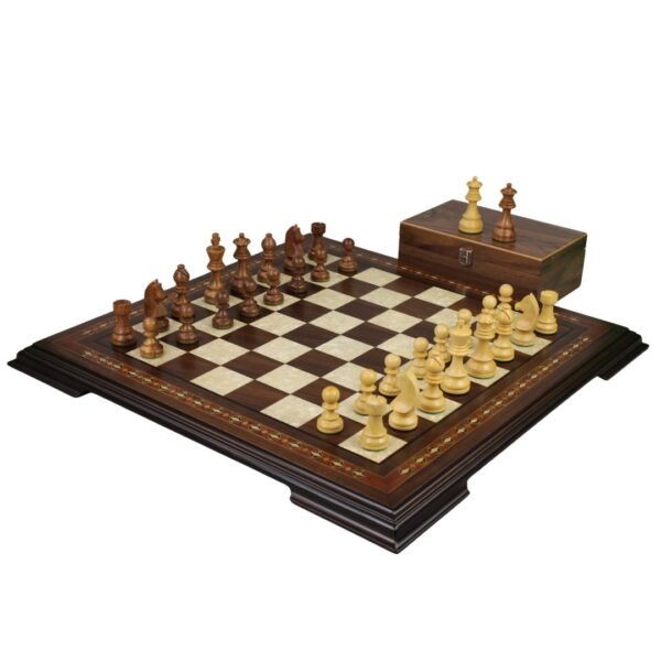 Walnut Chess Set 17 Inch with Helena Chess Board and Weighted Sheesham German Staunton Chess Pieces 3 Inch