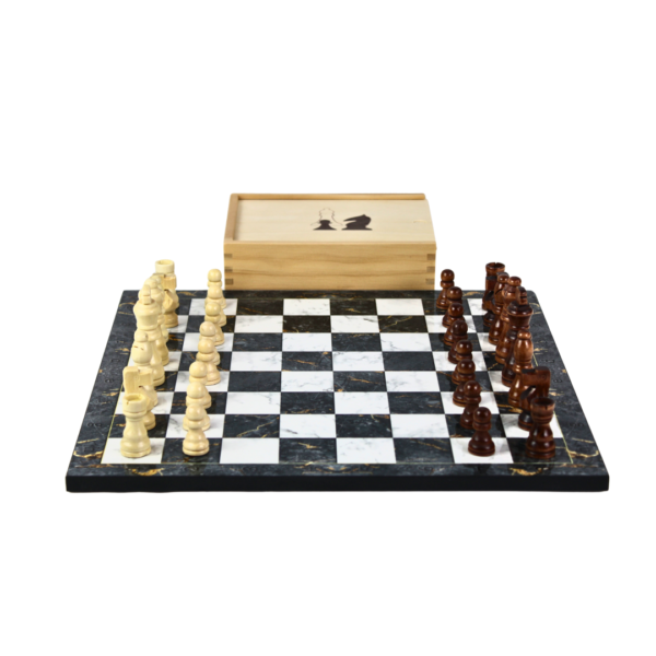 Gray Marble Design Chess Set 14 Inch With Storage Box