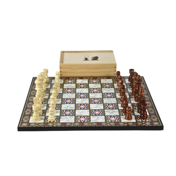 Mother Of Pearl Design Chess Set 14 Inch With Storage Box