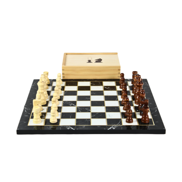 Black Marble Design Chess Set 14 Inch With Storage Box