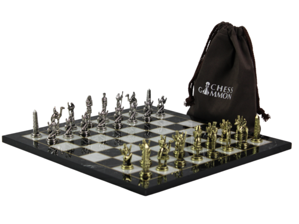 Black Marble Personalised Metal Chess Set with Drawstring Bag 14 Inch