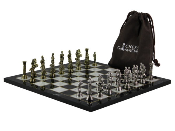 Black Marble Personalised Metal Chess Set with Drawstring Bag 14 Inch - Image 5