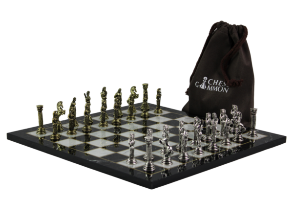 Black Marble Personalised Metal Chess Set with Drawstring Bag 14 Inch - Image 3