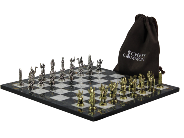 Grey Marble Personalised Metal Chess Set with Drawstring Bag 14 Inch - Image 5