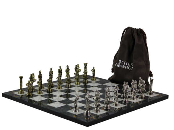 Grey Marble Personalised Metal Chess Set with Drawstring Bag 14 Inch - Image 3