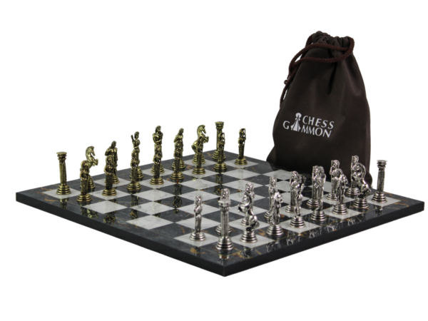 Grey Marble Personalised Metal Chess Set with Drawstring Bag 14 Inch