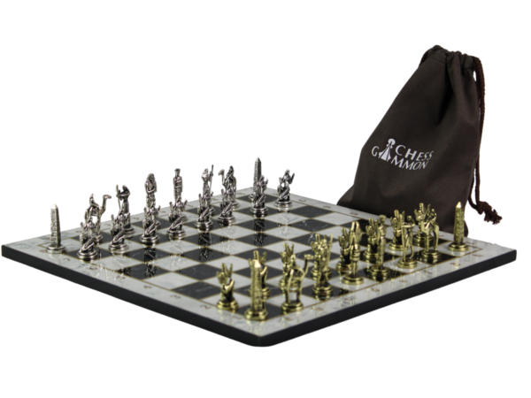 White Marble Personalised Metal Chess Set with Drawstring Bag 14 Inch - Image 3