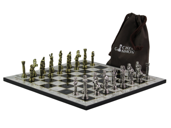 White Marble Personalised Metal Chess Set with Drawstring Bag 14 Inch - Image 5