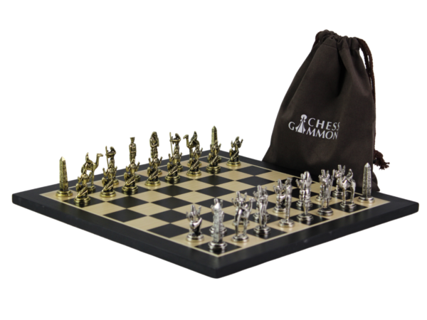 Black Personalised Metal Chess Set with Drawstring Bag 14 Inch