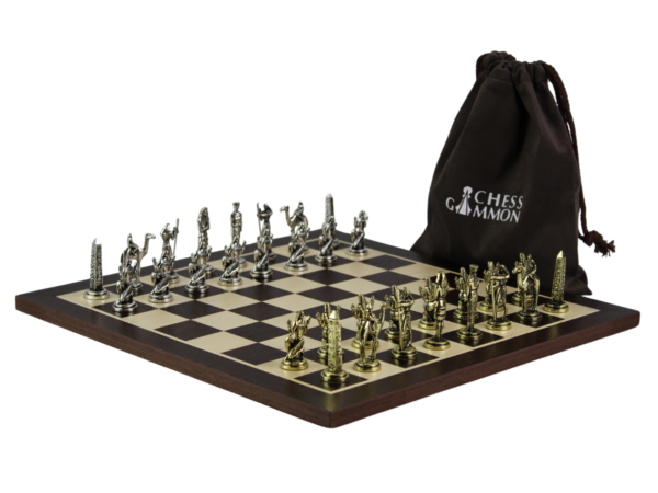 Wenge Personalised Metal Chess Set with Drawstring Bag 14 Inch - Image 3