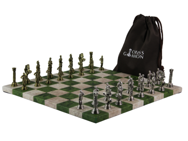 Green Leatherette Personalised Metal Chess Set with Drawstring Bag 14 Inch - Image 5