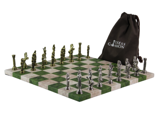 Green Leatherette Personalised Metal Chess Set with Drawstring Bag 14 Inch - Image 4