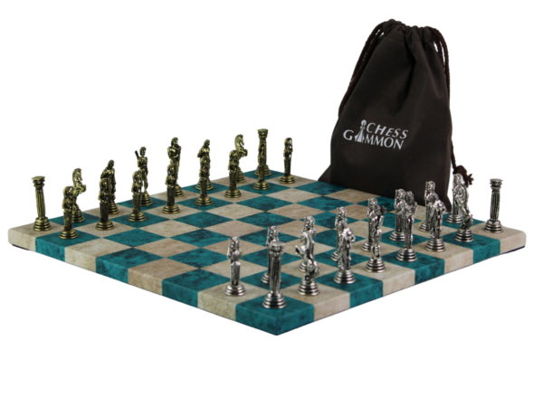 Blue Leatherette Personalised Metal Chess Set with Drawstring Bag 14 Inch - Image 3