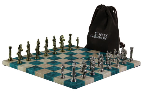 Blue Leatherette Personalised Metal Chess Set with Drawstring Bag 14 Inch - Image 5