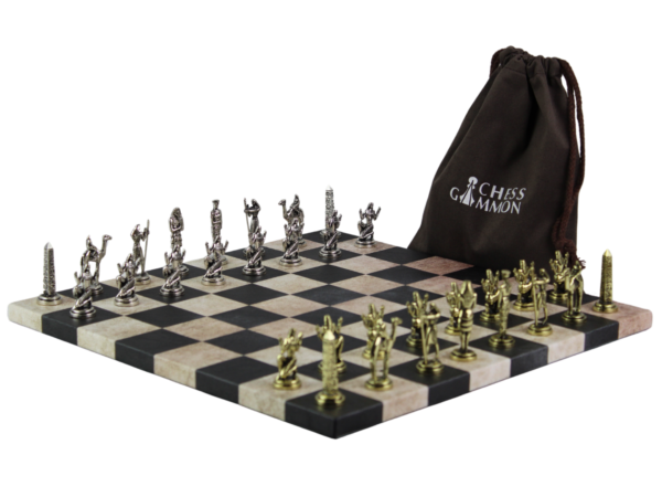 Black Leatherette Personalised Metal Chess Set with Drawstring Bag 14 Inch - Image 3