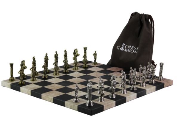 Black Leatherette Personalised Metal Chess Set with Drawstring Bag 14 Inch - Image 5