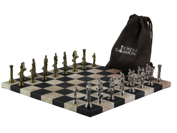 Black Leatherette Personalised Metal Chess Set with Drawstring Bag 14 Inch