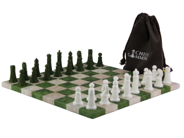 Green Leatherette Personalised 3D Acrylic Staunton Chess Pieces with Drawstring Bag 14 Inch