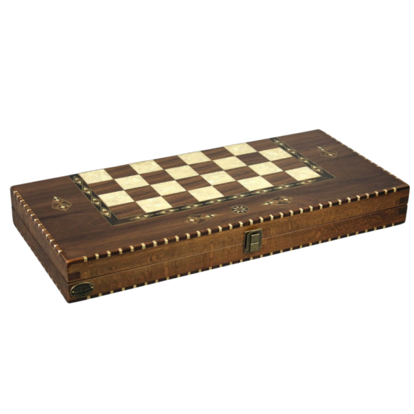 Helena Rural Walnut Chess & Backgammon Set With Ebonised Classic Staunton Chess Pieces 20 Inch - Image 2