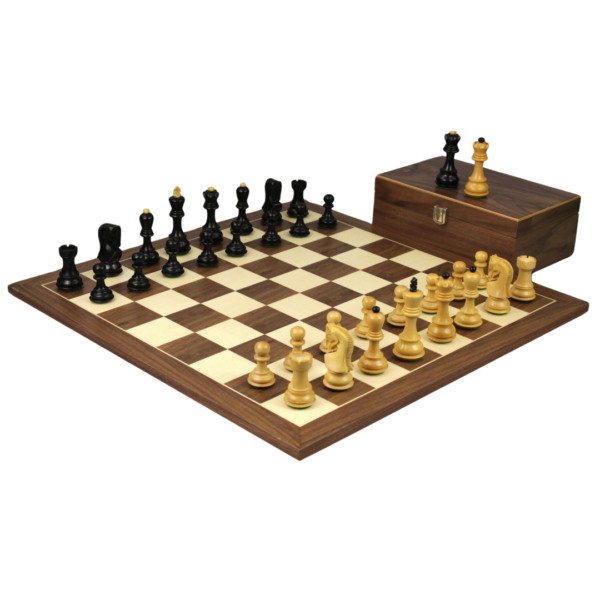 Walnut Chess Set 20 Inch with Weighted Ebonised Zagreb Staunton Chess Pieces 3.75 Inch