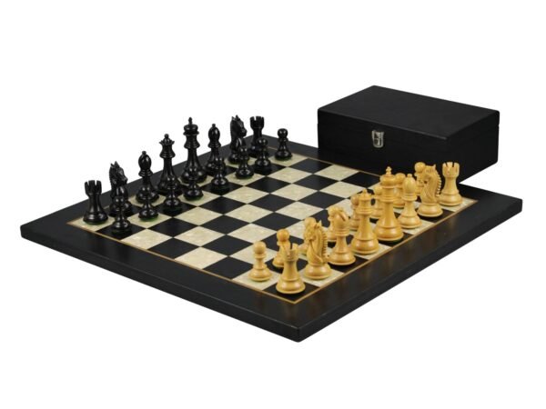 Ebony Chess Set 20 inch with Helena Mother of Pearl Flat Board and Weighted Ebonised King Bridal Staunton Chess Pieces 3.75 inch