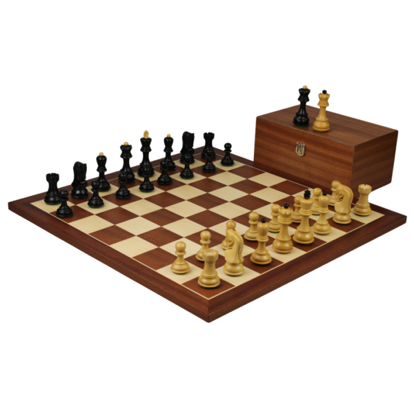 Mahogany Chess Set 20 Inch with Weighted Ebonised Zagreb Staunton Pieces 3.75 Inch