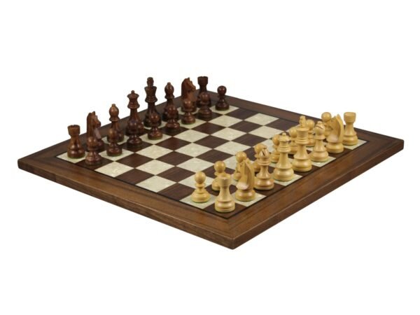 Walnut Chess Set 20 Inch with Helena Mother Of Pearl Flat Chess Board and Weighted Sheesham German Staunton Chess Pieces 3.75 Inch - Image 2