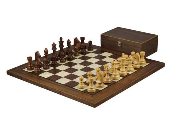 Walnut Chess Set 20 Inch with Helena Mother Of Pearl Flat Chess Board and Weighted Sheesham German Staunton Chess Pieces 3.75 Inch